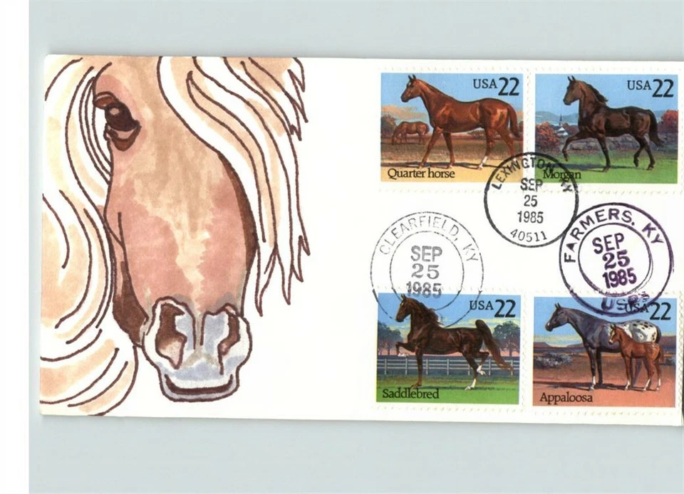 HORSES, Hand Painted Horse on First Day of Issue, 3 cancels, Farmers, Clearfield - Image 1 of 1