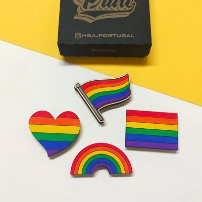 Juego de 4 imanes de madera LGBT, regalo orgullo LGBTQI, arco iris, corazón, rectángulo, bandera Foto 1 de 2