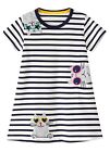 Youlebao Girls Cotton Long Sleeve Casual Cartoon Appliques Striped Jersey Dresse