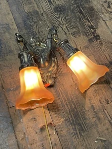 Original Antique 1930s Double Arm Iridescent Sconce - Picture 1 of 5