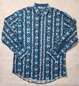 VTG Wrangler Men's Checotah Aztec Print Blue Pearl Snap Western Shirt. Size L - Picture 1 of 9