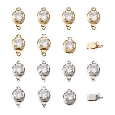 20sets Cubic Zirconia Box Clasps Golden Silver Flat Round Brass Lock 15.5x10mm - Image 1 of 4