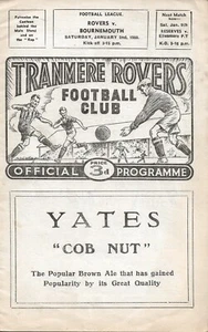 TRANMERE ROVERS v BOURNEMOUTH ~ 2 DE ENERO DE 1960 ~ PROGRAMA DE FÚTBOL DIVISIÓN 3 - Imagen 1 de 1