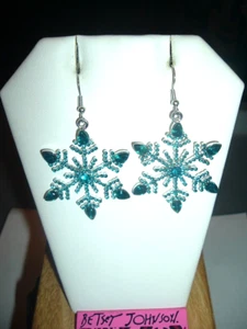 Dangling BLUE Crystal SNOWFLAKE SILVER Wires Betsey Johnson Pierced EARRINGS-NWT - Picture 1 of 6