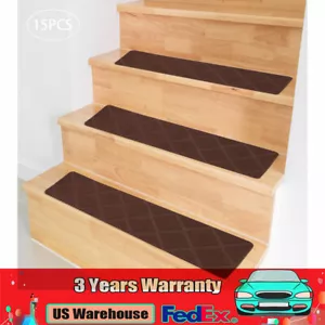 15 PIEZAS Alfombra Antideslizante Escaleras 30" x 8" Alfombrillas Interior para Escalones de Madera Café - Imagen 1 de 22