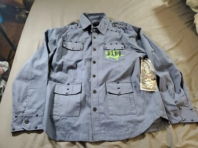 Blac Label - Long Sleeve Blue Designer Jacket Button Up With Collar Studded LG - Image 1 of 4