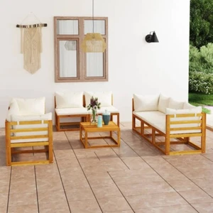 vidaXL 9 Piece Garden Lounge Set with Cushion Cream Solid Acacia Wood - Picture 1 of 13