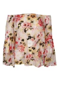 Inc International Concepts Pink Yellow Printed Off-Shoulder Blouse L - Picture 1 of 3