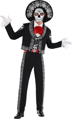 Men`s Day of the Dead Halloween Costume Adult Mariachi Sugar Skull Suit M - 3XL - Image 1 of 4