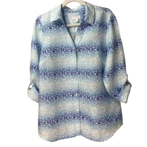CHARTER CLUB 100% Linen Classic Button Front Printed Shirt Size L - Picture 1 of 10