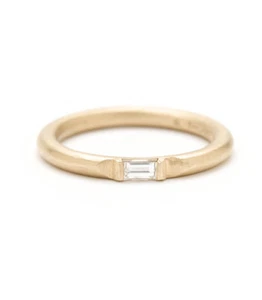 Diamant Solitär Ring 1 Baguette Schliff 0,10ct Karat VS G-H 14K 585er Gebgold Ge - Bild 1 von 3