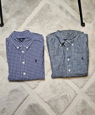 Lot Of 2 POLO RALPH LAUREN-L/S Button Down Shirt Sz M 10-12 Boys Denim And Blue - Image 1 of 4