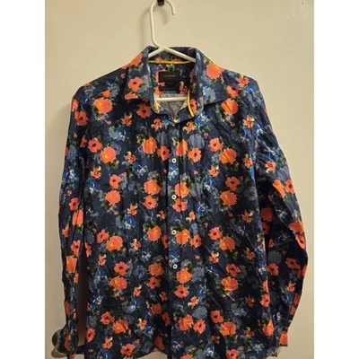 Duchamp London Dark Floral Dress Shirt Fit Neck 16.5 Large  Long Sleeves - Image 1 of 4