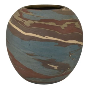 Niloak Mission Swirl 1925-30s Vintage Hand Made Art Pottery Blue Brown 8" Vase - Picture 1 of 6