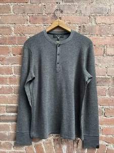 Rag & Bone Men’s Henley Sweater, Sz Medium, Gray Honeycomb Knit Wool - Picture 1 of 8