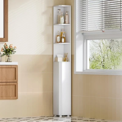 Corner Cabinet, Tall Bathroom Corner Cabinet with Doors, Narrow Storage Cabin... - Image 1 of 4
