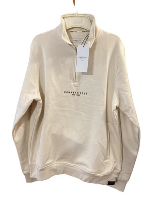 Sudadera suéter polar Kenneth Cole para hombre talla M nueva con etiquetas crema 1/4 cremallera bolsillo $79 Foto 1 de 4