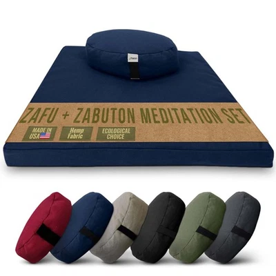 Hemp Meditation Cushion Mat Set - Buckwheat Fill Yoga Pillow for Zen Knee Pad - Image 1 of 4