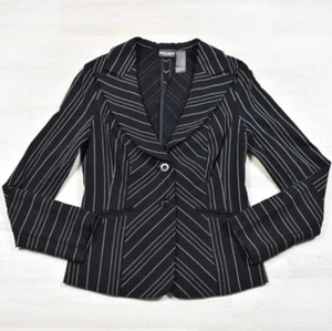 Blazer Y2K Bisou Bisou Negro Rayas Ajustado Talla 6 De Colección Años 2000 - Imagen 1 de 6