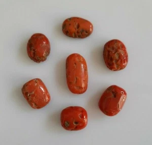 Beautiful Italian Sea Red Coral Cabochon,100% Natural Coral,7'piece,oval shape. - Picture 1 of 7