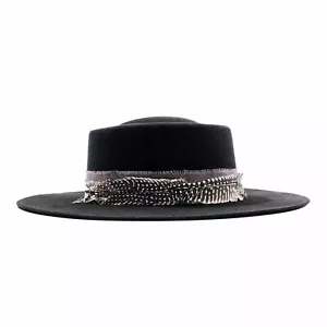 Handmade Wide Brim Hat, Fedora Tulum Festival Burning Man BOHO Black Size 7-1/8" - Picture 1 of 4