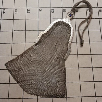 Cartera vintage de malla de plata de ley con cierre de cabujón de vidrio azul - 105 gramos Foto 1 de 4
