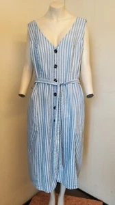 Next Blue & White Striped Dress Button Front Cotton Sleeveless - Size 22 - NEW - Picture 1 of 6