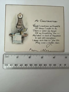 Vintage Victorian Christmas Card - Wall Clock Table With Flowers - Picture 1 of 2