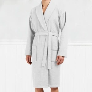 Mens & Ladies Waffle Bathrobe 100% Pure Cotton Towelling Shawl Dressing Gown - Picture 1 of 2