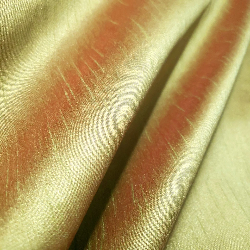 MUSE FABRICS LIME GREEN RED FAUX SILK DUPIONI FABRIC TWO TONE IRRIDESCENT 58" BY THE YARD