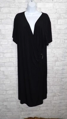 Lane Bryant Wrap Dress Surplice Neck Rouched Waist Stretch Black Size 22/24 - Image 1 of 4