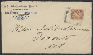 1895 British Exchange Hotel Goderich ONT Advertising Cover Squared Circle - Bild 1 von 2