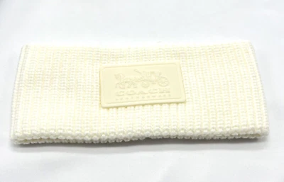 Coach Calentador de Orejas Invierno Diadema Acanalada Tejido Marfil Crema Goma Logo Parche Foto 1 de 4