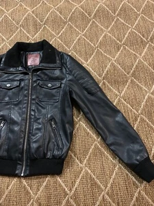 Beverly Hills Polo Club Leather Jacket Girls Size XL 16 Youth,Black Biker Rocker - Picture 1 of 9