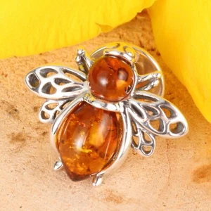 HONEY BALTIC AMBER BEE STERLING SILVER PIN BROOCH NEW WITH BOX - Picture 1 of 4