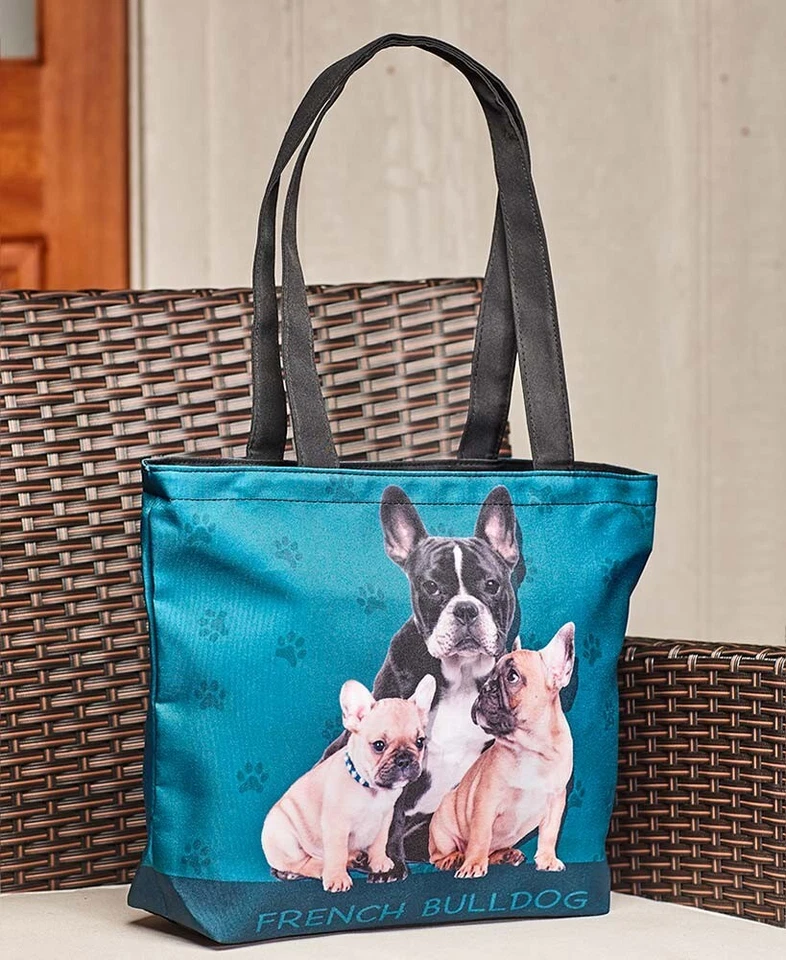 Dog Breed Tote - French Bulldog Zip Top Closure Size 13.75"W x 3.75"D x 10"H NEW - Image 1 of 1