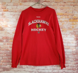 🔥 Chicago Blackhawks Hockey Reebok Long Sleeve Red Shirt Men's Large L Slim - Picture 1 of 4