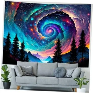 Galaxy Space Tapestry Tapestry Trippy 92.50” X 70.80” Colorful Starry Sky - Picture 1 of 7