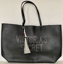 Victoria's Secret Faux Leather Travel Weekender Tote Bag w/Tassel Black-NEW WT