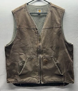 Vintage Carhartt Vest Mens XL Tall V26 DKB Faded Brown Sherpa Lined Distressed - Picture 1 of 21