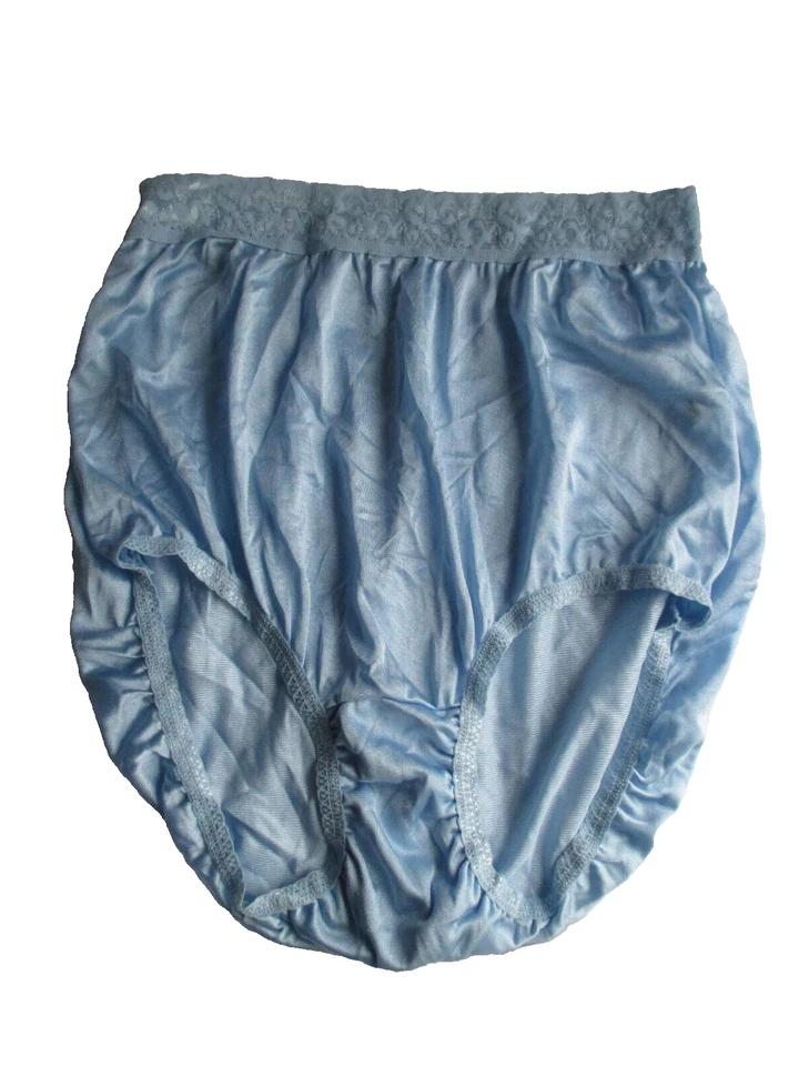 ВИНТАЖНЫЕ прозрачные трусики Hanes шелковистые блестящие нейлоновые с кружевной ластовицей размер 7 синие - Изображение 1 из 1