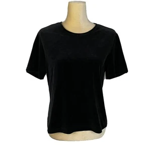 Hanna Andersson Women M Black Velour Top Short Sleeve Party Holiday Cotton Blend - Picture 1 of 6