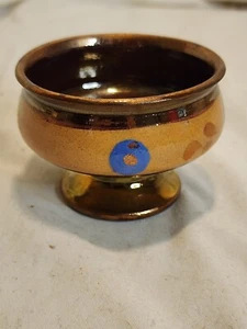 Vtg Allertons &Longtons England Copper Lusterware Hand Painted Footed Berry Bowl - Picture 1 of 11