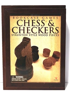 Chess & Checkers Staunton Style Wood Pieces Bookshelf Games - Cardinal Complete - Picture 1 of 10