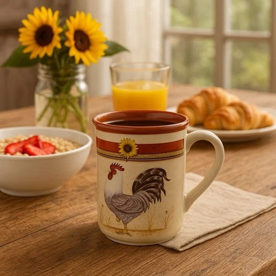 Taza de café girasol Gibson Everyday Rooster - Utensilios de cocina de granja rural Foto 1 de 4