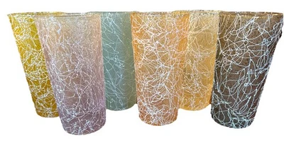 Set of 6 Vintage Spaghetti String Design Highball Glasses, 6 assorted colors - Image 1 of 4