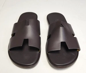 Sandalia HERMES Cuero Sin Cordones IZMIR Hombres EE. UU. 11.5 DE 45 Marrón Slide HECHA EN ITALIA - Imagen 1 de 11