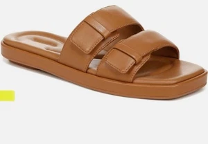 Neu Vince Rhonde Pantolette Sandale aus hellbraunem Leder Größe 7,5 275 $ - Bild 1 von 13