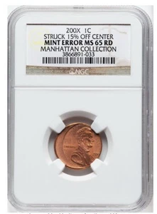 200X LINCOLN CENT PENNY 1c MINT ERROR STRUCK 15% OFF CENTER NGC MS65RD - Picture 1 of 2