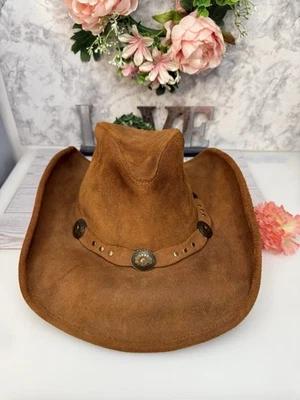 Sombrero The Silverton Dude Minnetonka Para Hombres S Marrón Cuero Genuino Conchos Sombrero con Tachuelas Foto 1 de 4